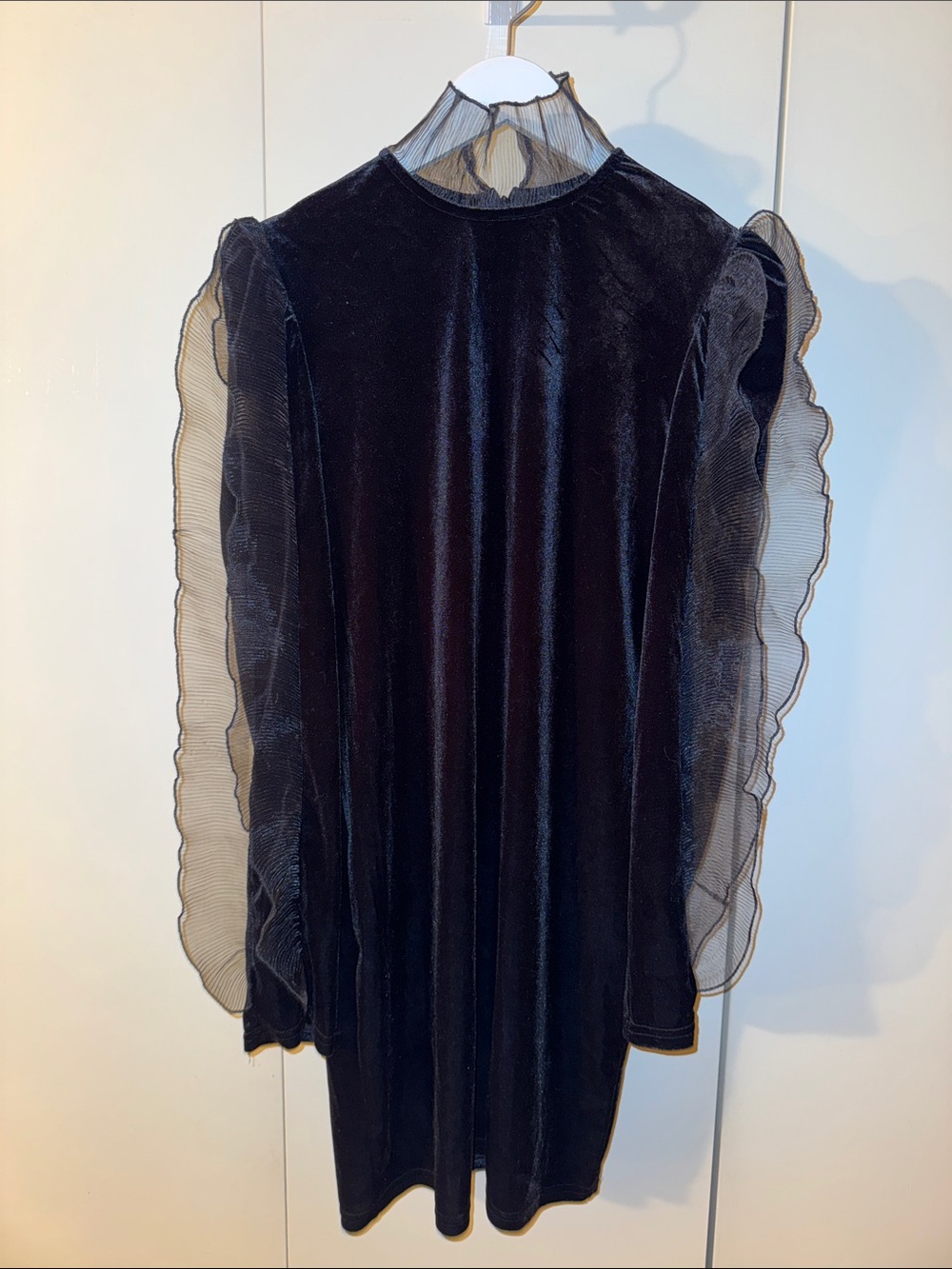 Black Velvet Dress with Sculptural Sleeves